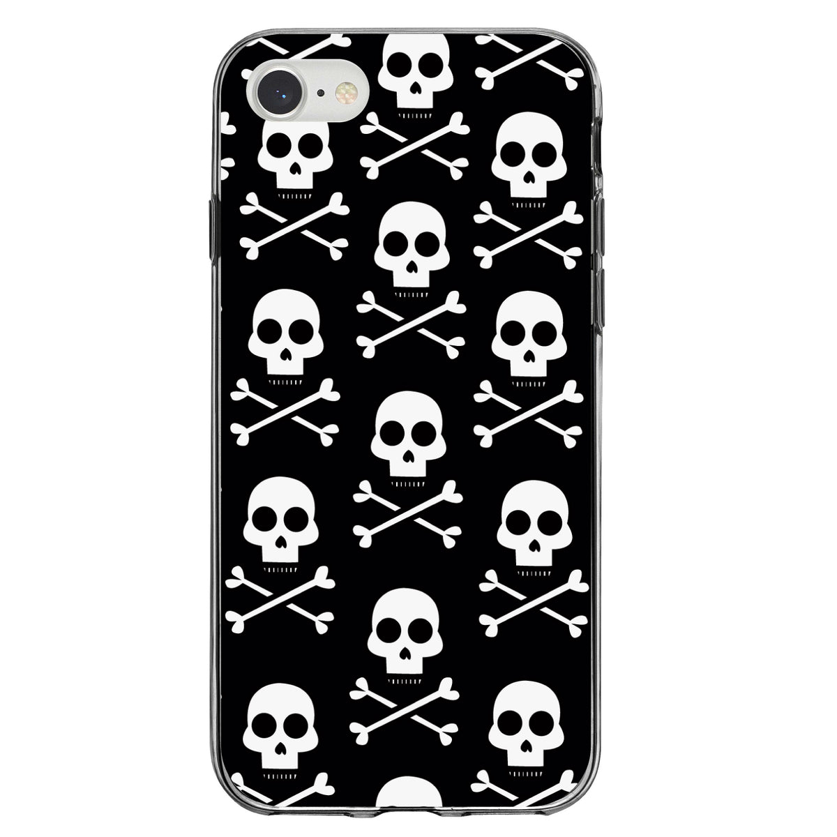 Black White Skulls Pattern Clear Shockproof iPhone Case, view 5