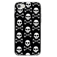 DistinctInk® Clear Shockproof Hybrid Case for Apple iPhone / Samsung Galaxy / Google Pixel - Black White Skulls Pattern