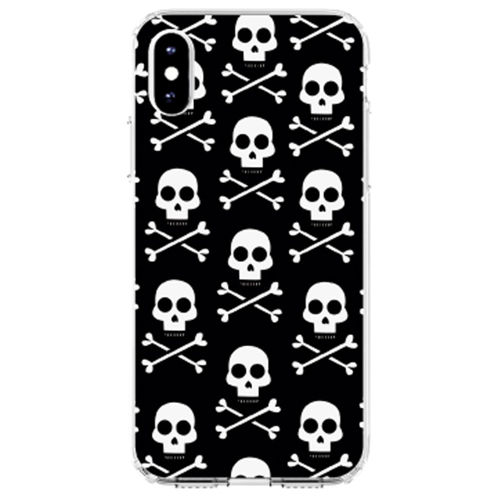 Black White Skulls Pattern Clear Shockproof iPhone Case, view 2