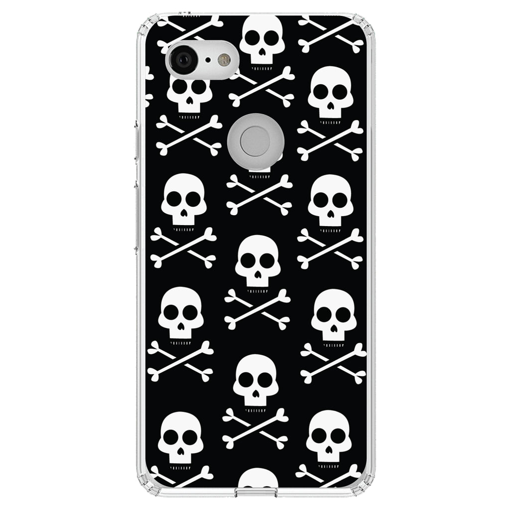 Black White Skulls Pattern Clear Shockproof iPhone Case, view 22