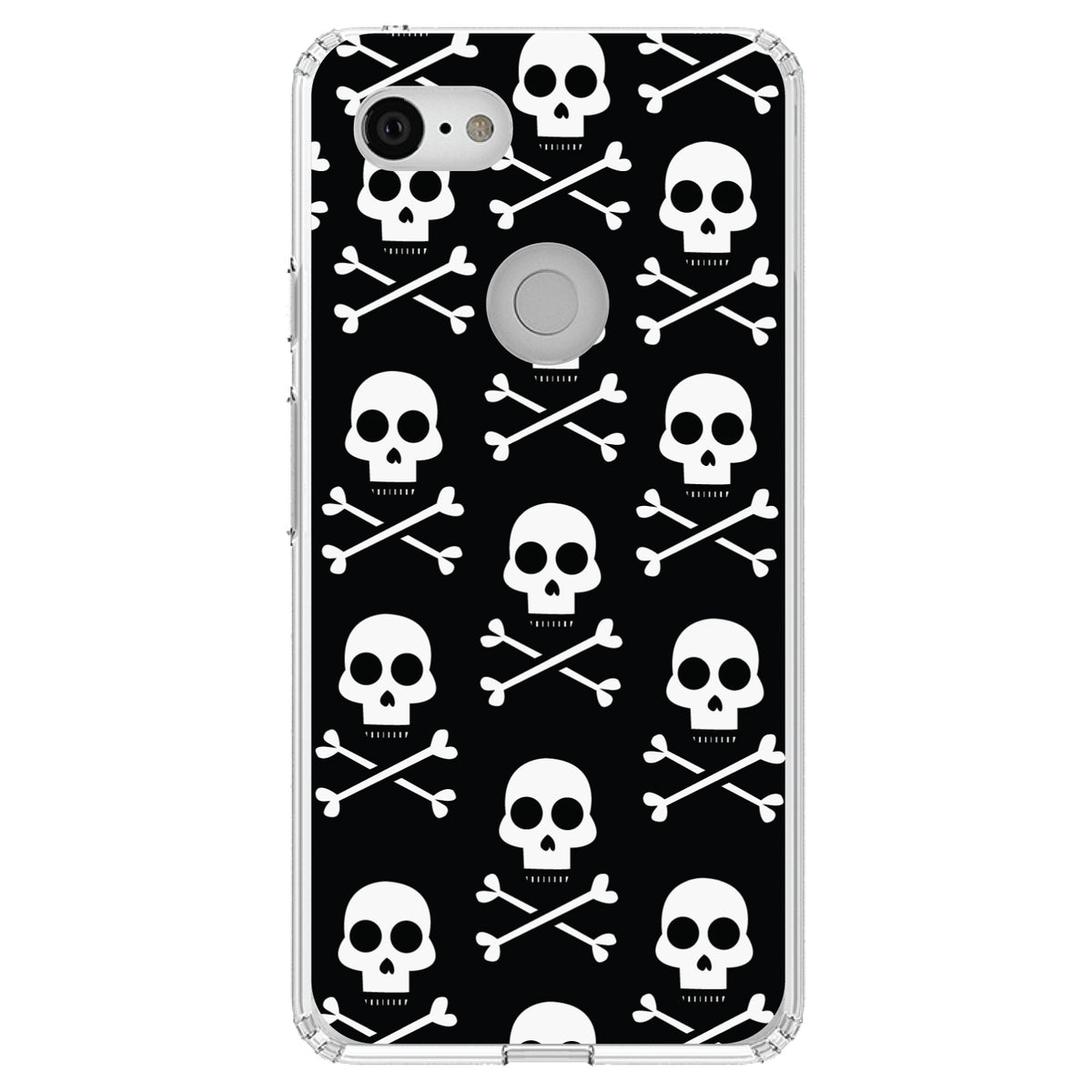 Black White Skulls Pattern Clear Shockproof iPhone Case, view 22