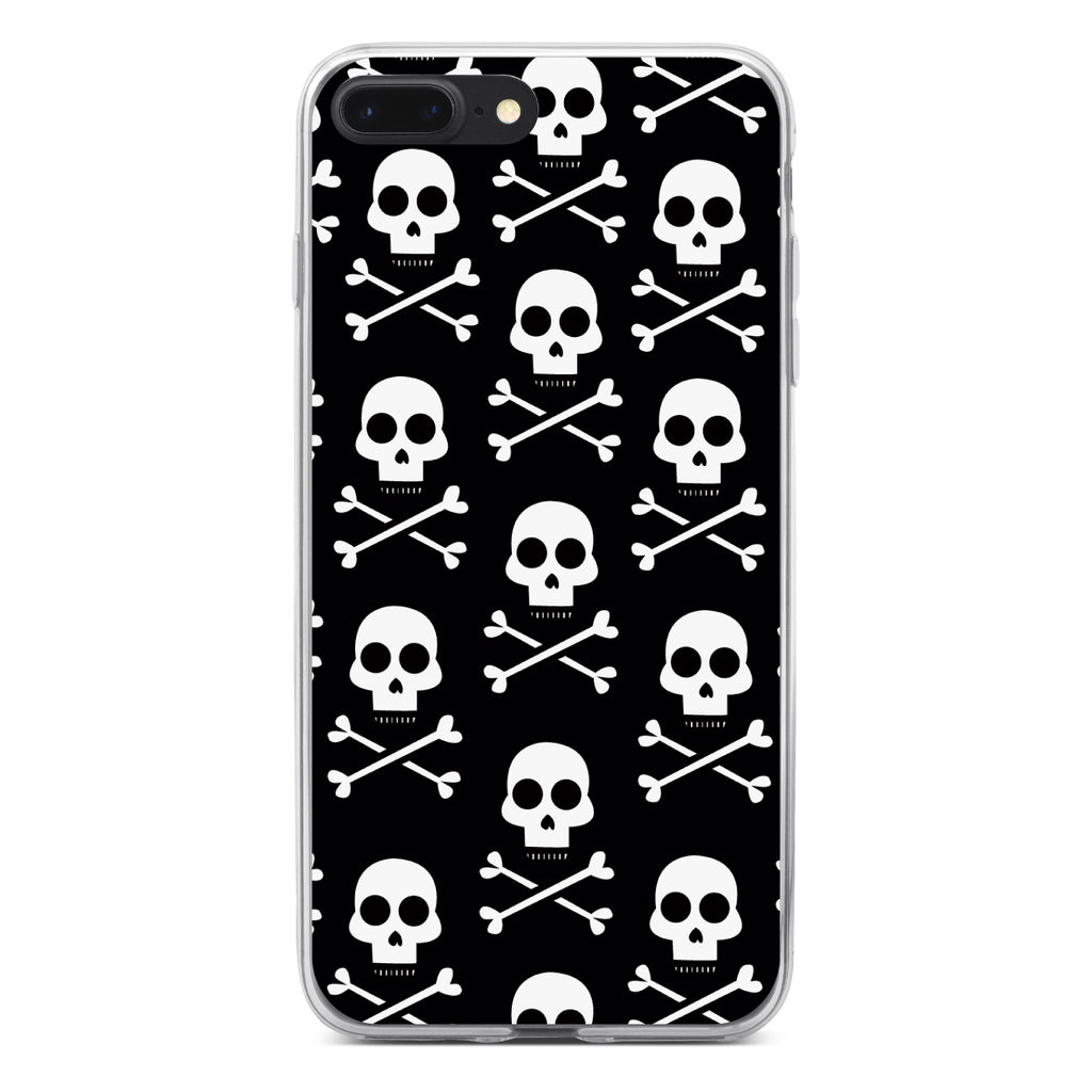 Black White Skulls Pattern Clear Shockproof iPhone Case, view 6