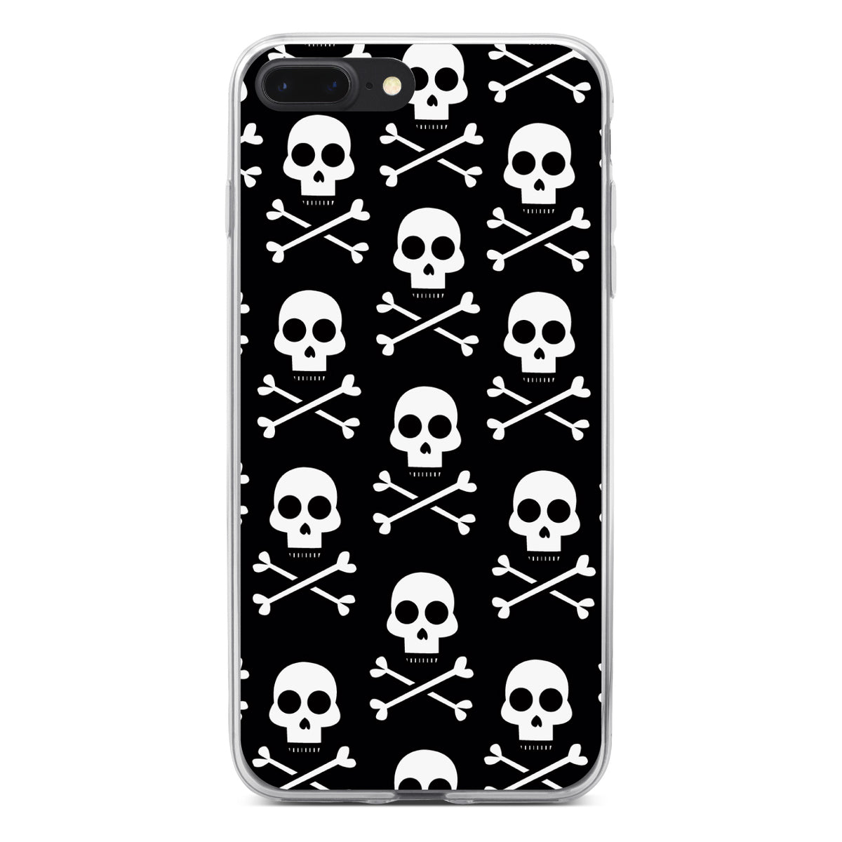 Black White Skulls Pattern Clear Shockproof iPhone Case, view 6