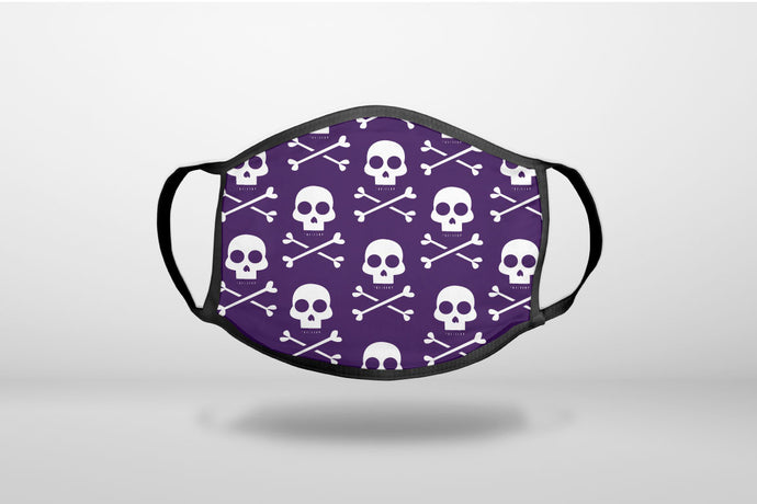 Purple White Skulls Pattern - 3-Ply Reusable Soft Face Mask Covering, Unisex, Cotton Inner Layer