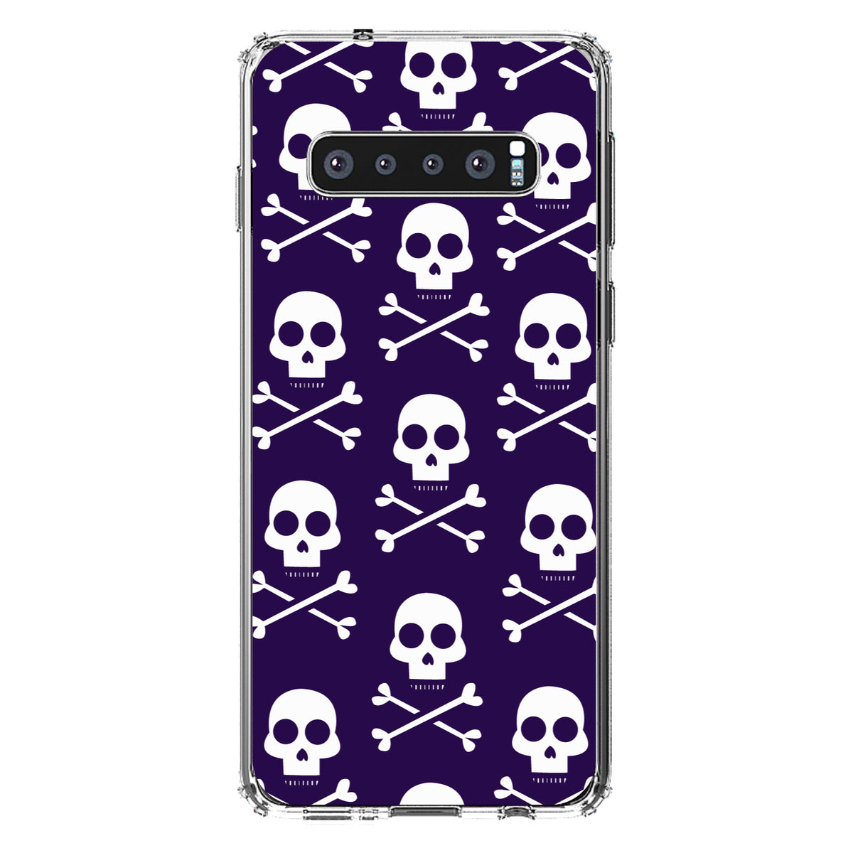 Purple White Skulls Pattern Clear Shockproof iPhone Case, view 17