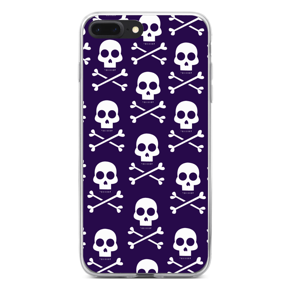 Purple White Skulls Pattern Clear Shockproof iPhone Case, view 6
