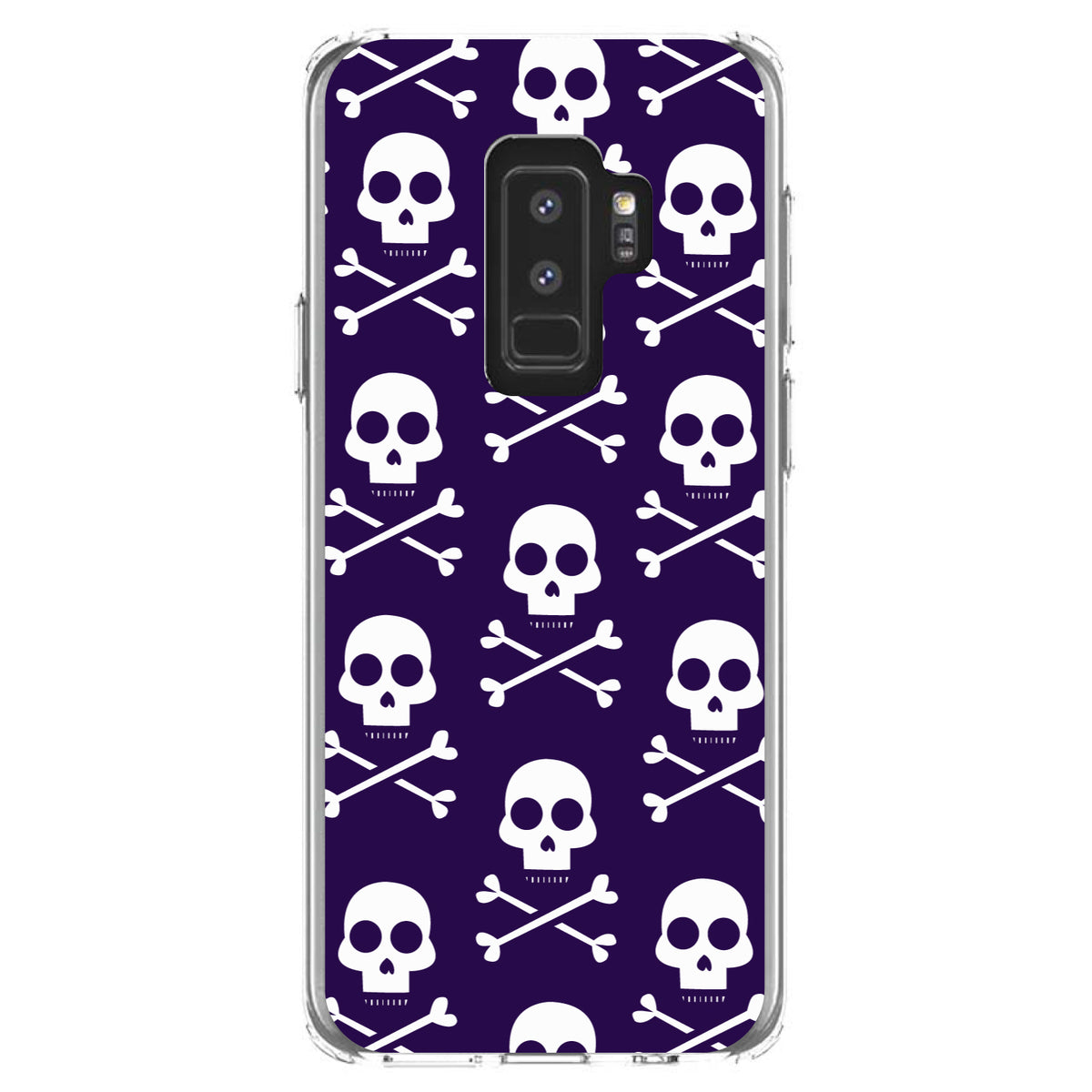 Purple White Skulls Pattern Clear Shockproof iPhone Case, view 20