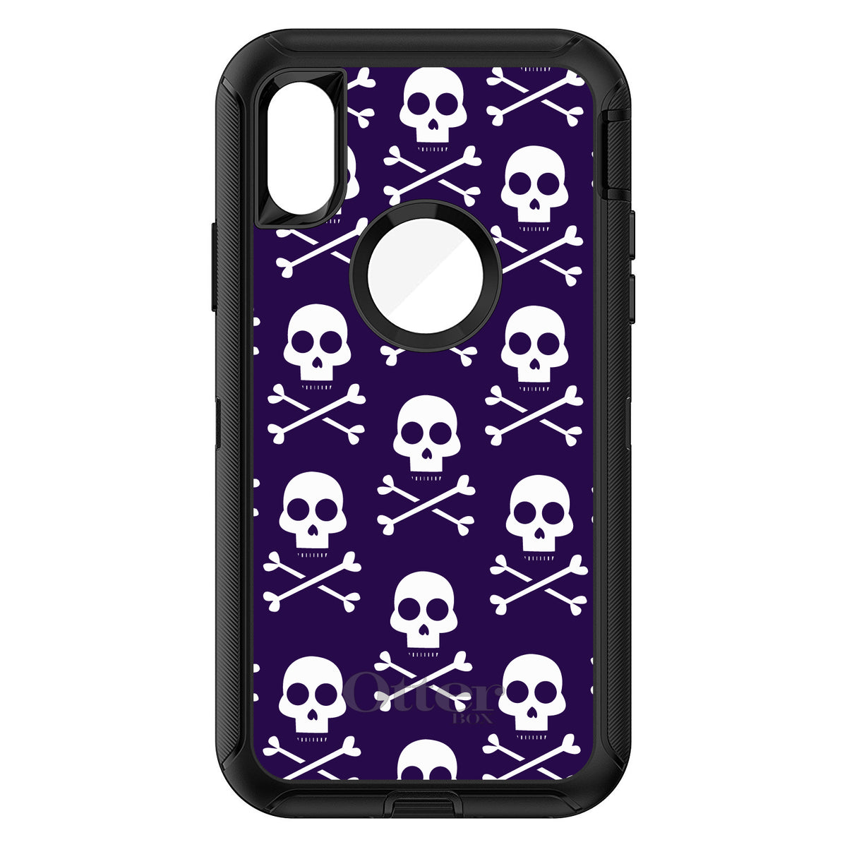 Purple White Skulls Pattern OtterBox Defender Case for iPhone & Galaxy, view 3