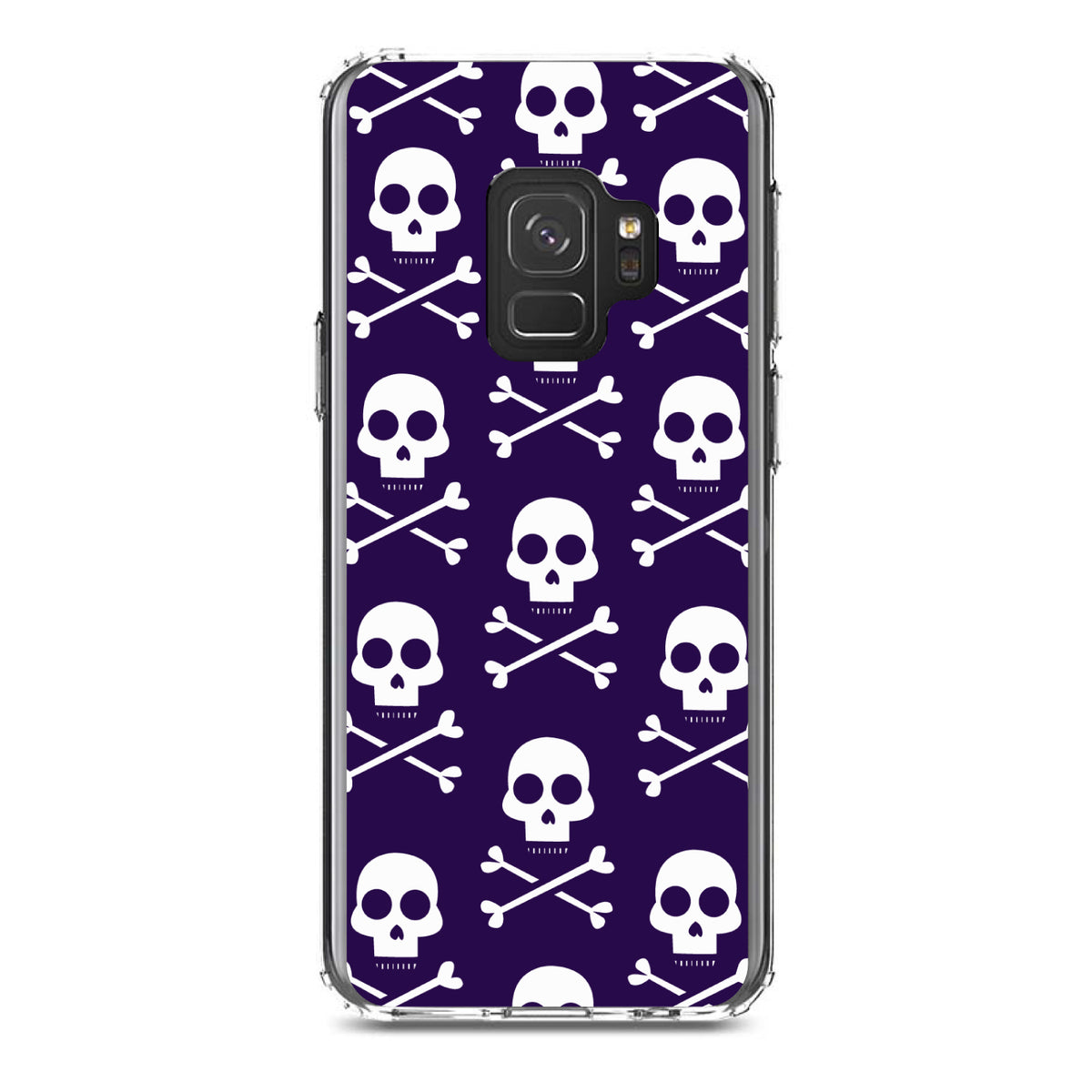 Purple White Skulls Pattern Clear Shockproof iPhone Case, view 19