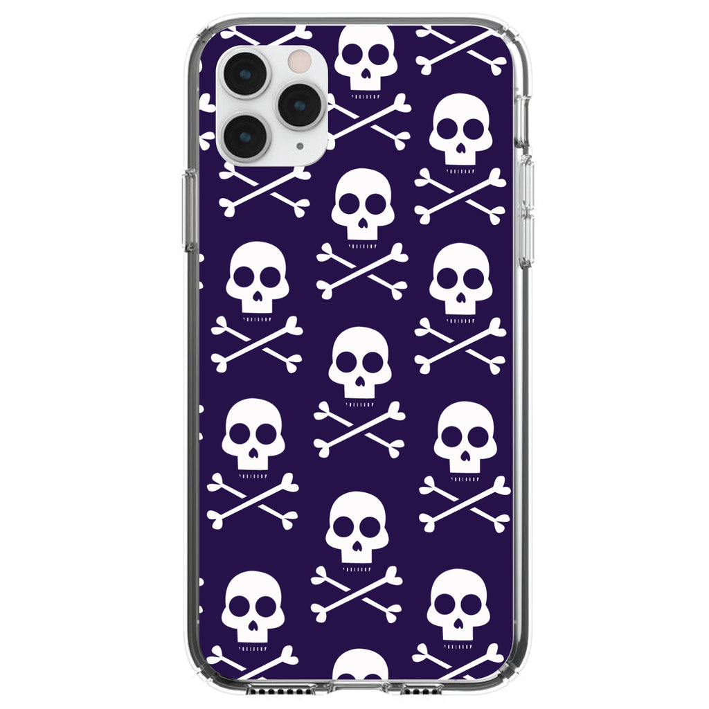 Purple White Skulls Pattern Clear Shockproof iPhone Case