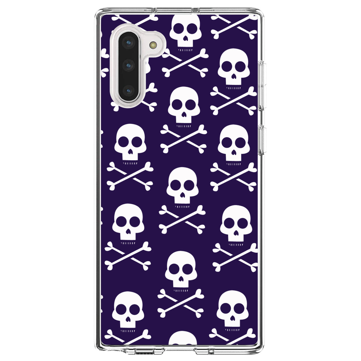Purple White Skulls Pattern Clear Shockproof iPhone Case, view 9