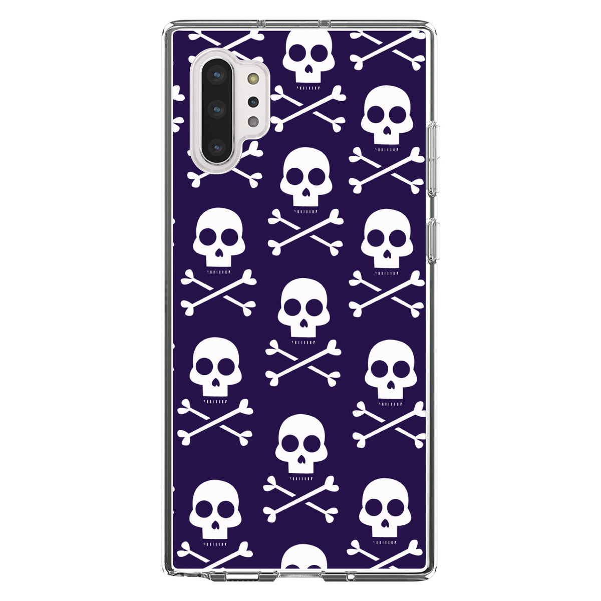 Purple White Skulls Pattern Clear Shockproof iPhone Case, view 10