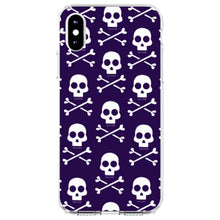 DistinctInk® Clear Shockproof Hybrid Case for Apple iPhone / Samsung Galaxy / Google Pixel - Purple White Skulls Pattern