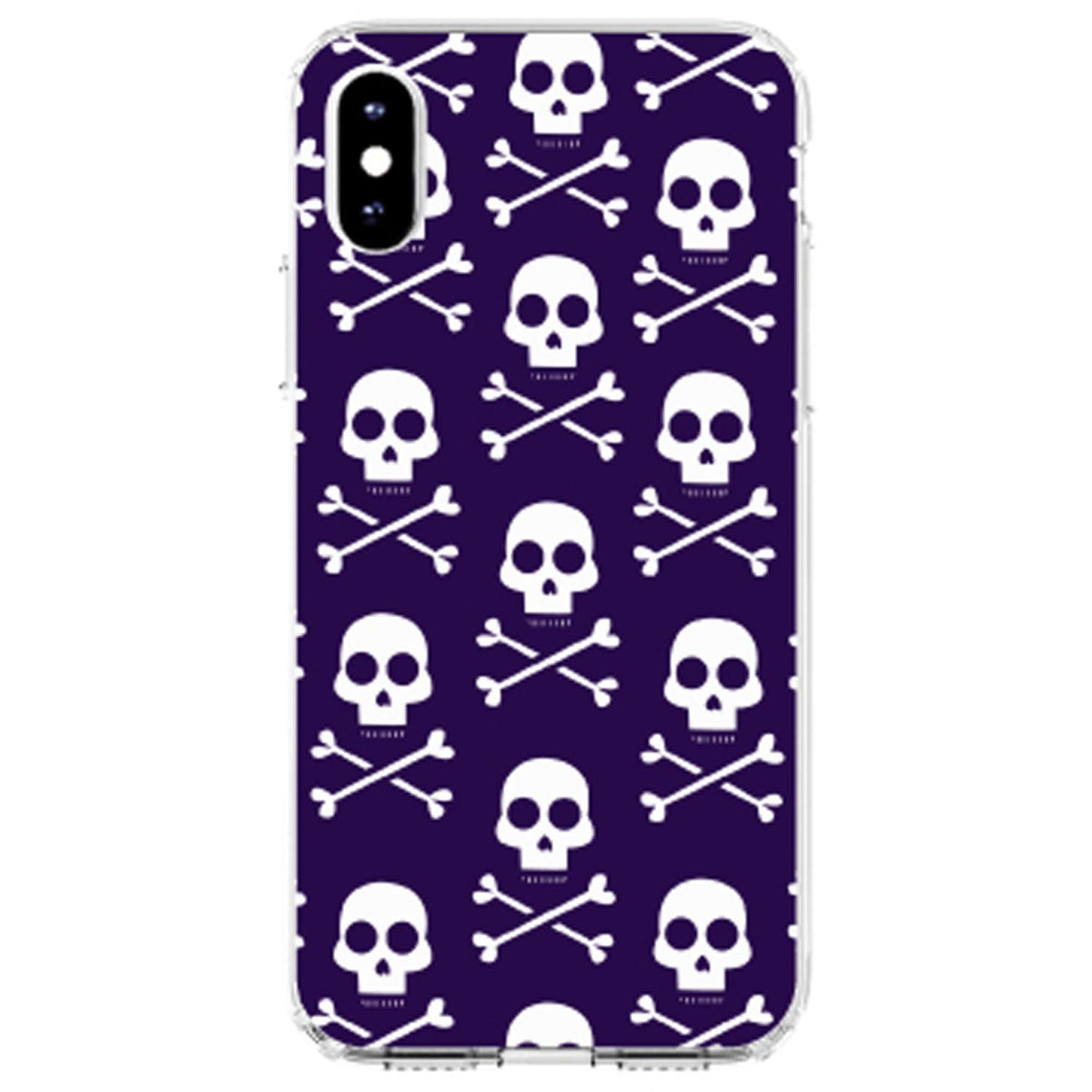 Purple White Skulls Pattern Clear Shockproof iPhone Case, view 4