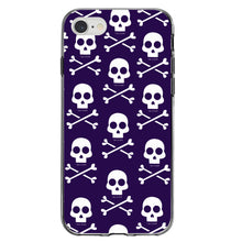 DistinctInk® Clear Shockproof Hybrid Case for Apple iPhone / Samsung Galaxy / Google Pixel - Purple White Skulls Pattern