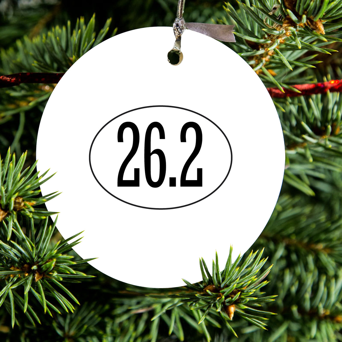 White 26.2 Oval Marathon Run Ceramic Ornament, view 2
