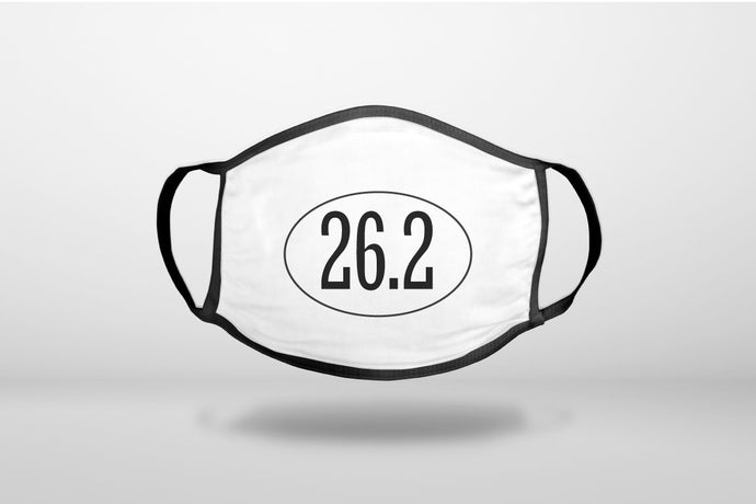 White 26.2 Oval Marathon Run - 3-Ply Reusable Soft Face Mask Covering, Unisex, Cotton Inner Layer