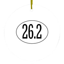 DistinctInk® Hanging Ceramic Christmas Tree Ornament with Gold String - Great Gift / Present - 2 3/4 inch Diameter - White 26.2 Oval Marathon Run