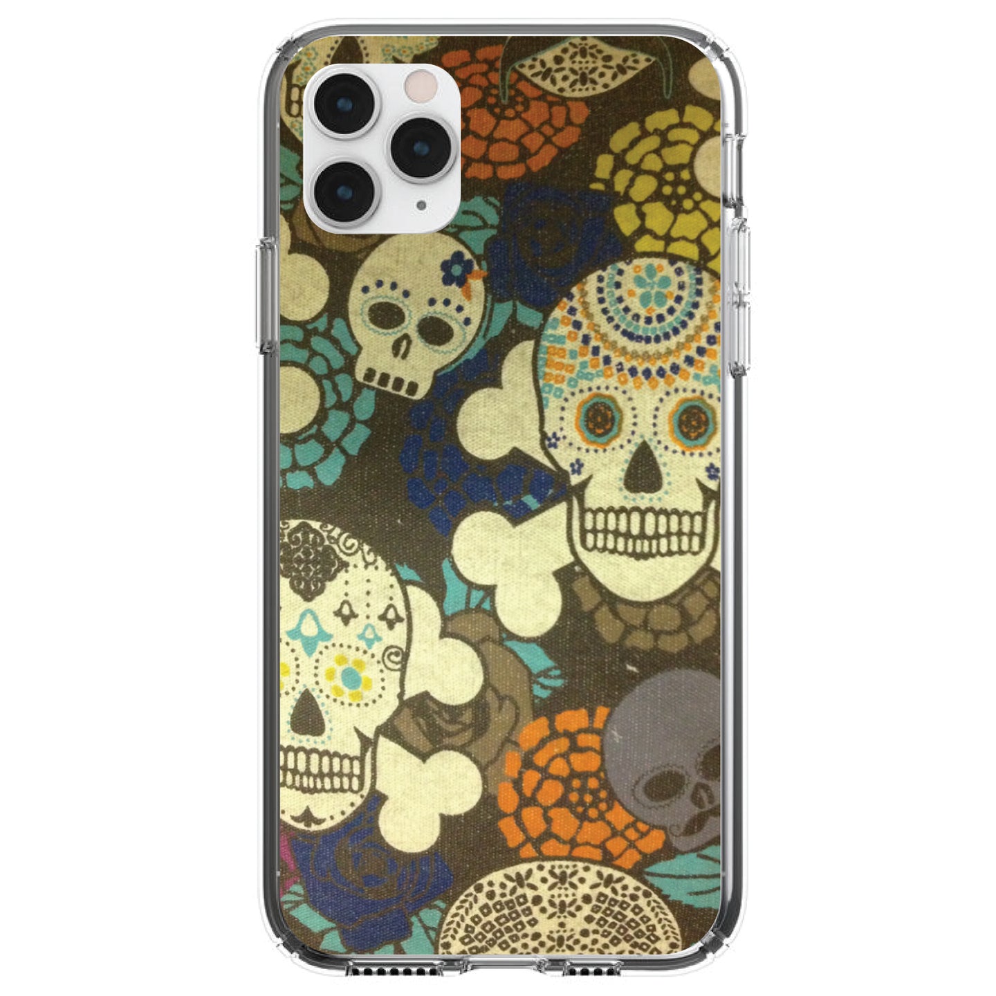 DistinctInk® Clear Shockproof Hybrid Case for Apple iPhone / Samsung Galaxy / Google Pixel - Sugar Skulls Green Orange