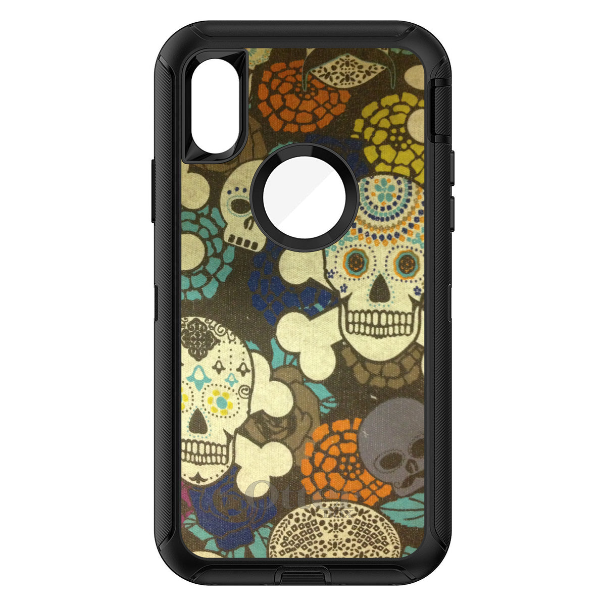 Sugar Skulls Green Orange OtterBox Defender Case for iPhone & Galaxy, view 3