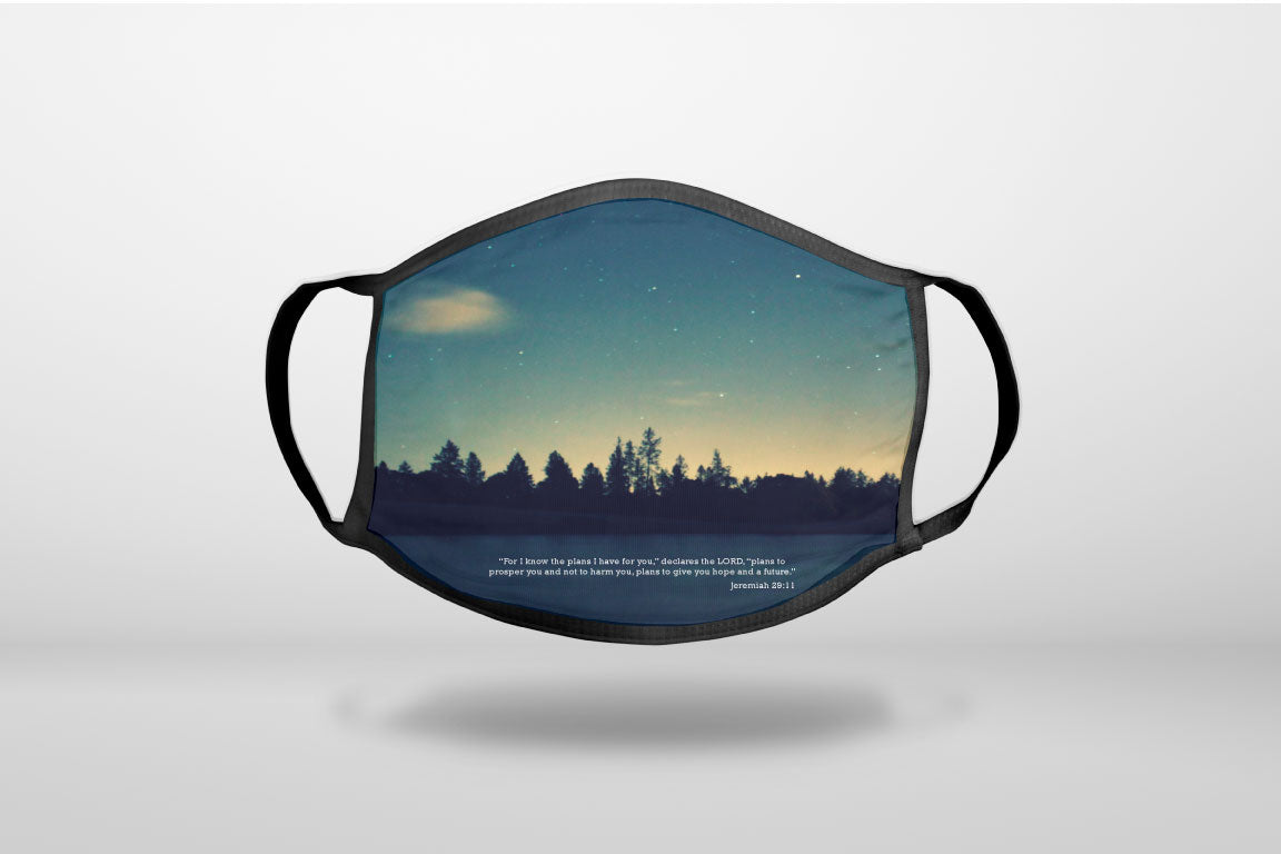 Night Sky Lake Jeremiah 29:11 - 3-Ply Reusable Soft Face Mask Covering, Unisex, Cotton Inner Layer