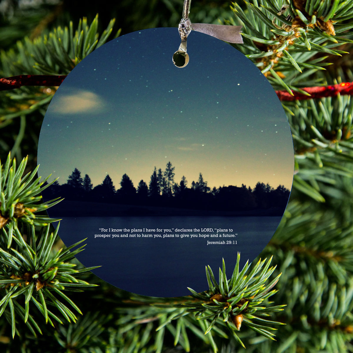Night Sky Lake Jeremiah 29:11 Ceramic Ornament, view 2