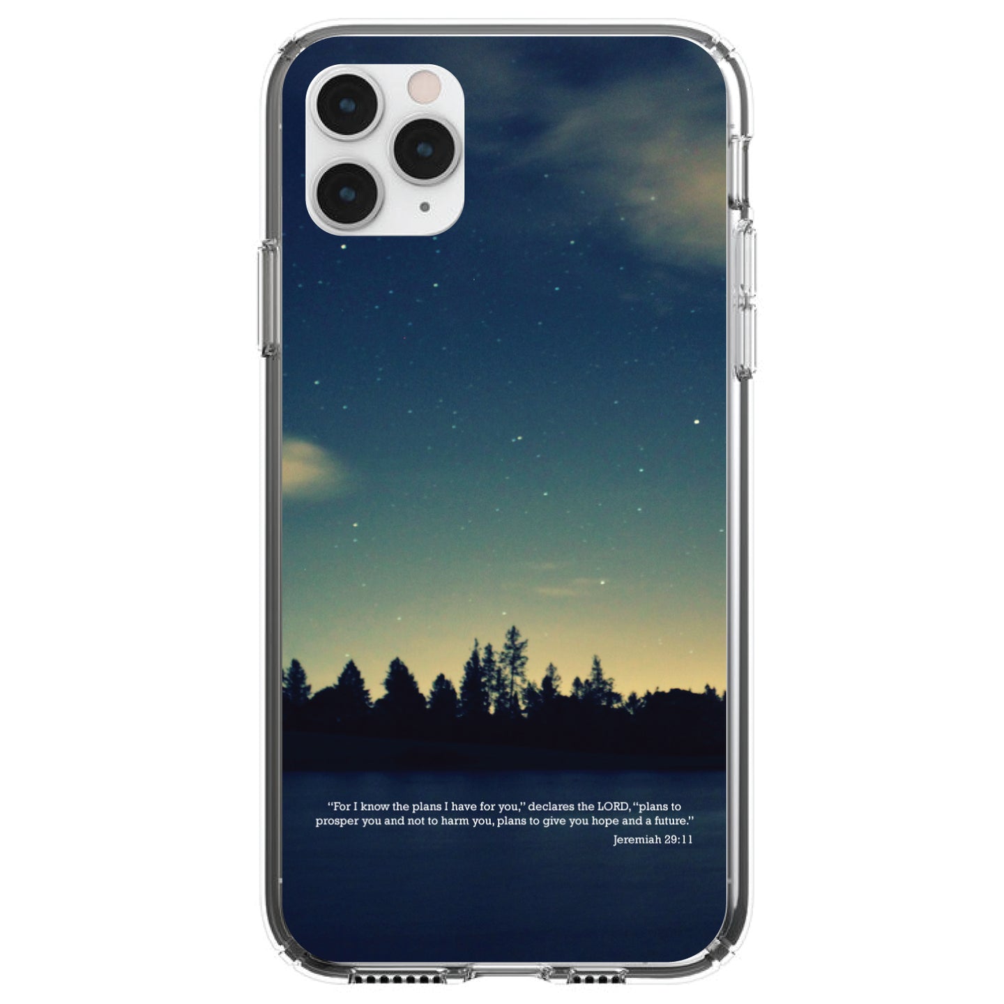 DistinctInk® Clear Shockproof Hybrid Case for Apple iPhone / Samsung Galaxy / Google Pixel - Night Sky Lake Jeremiah 29:11