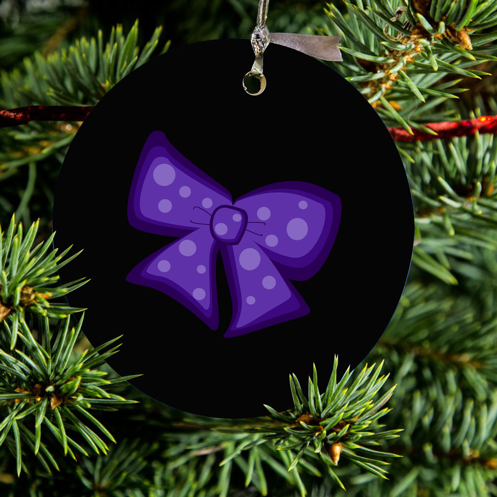 Purple Black Bow Ribbon Ceramic Ornament, view 2