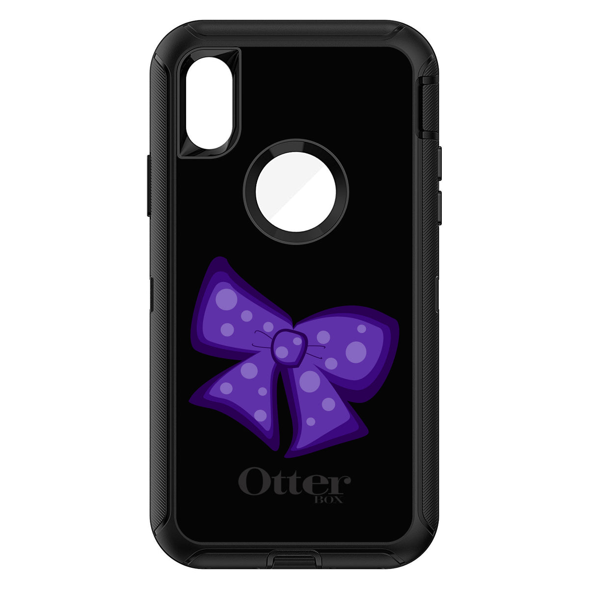 Purple Black Bow Ribbon OtterBox Defender Case for iPhone & Galaxy, view 3