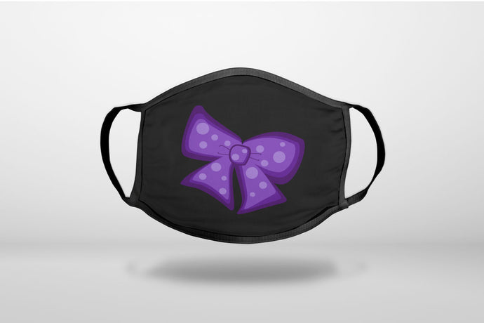Purple Black Bow Ribbon - 3-Ply Reusable Soft Face Mask Covering, Unisex, Cotton Inner Layer
