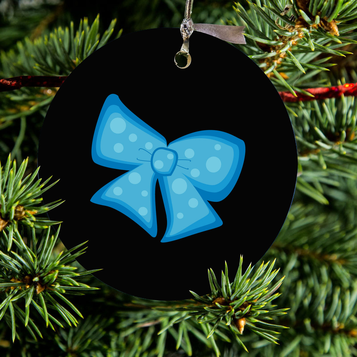 Light Blue Black Bow Ribbon Ceramic Ornament, view 2