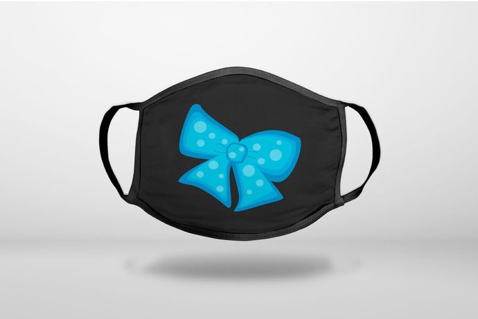 Light Blue Black Bow Ribbon - 3-Ply Reusable Soft Face Mask Covering, Unisex, Cotton Inner Layer