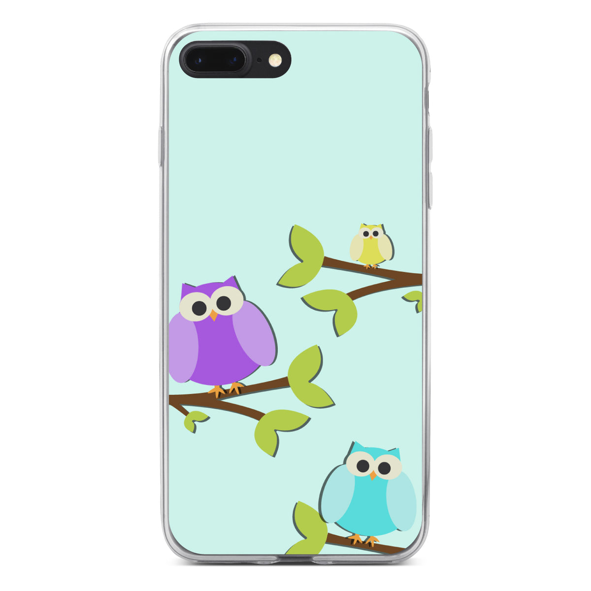 Blue Purple Yellow Owls Clear Shockproof iPhone Case, view 6