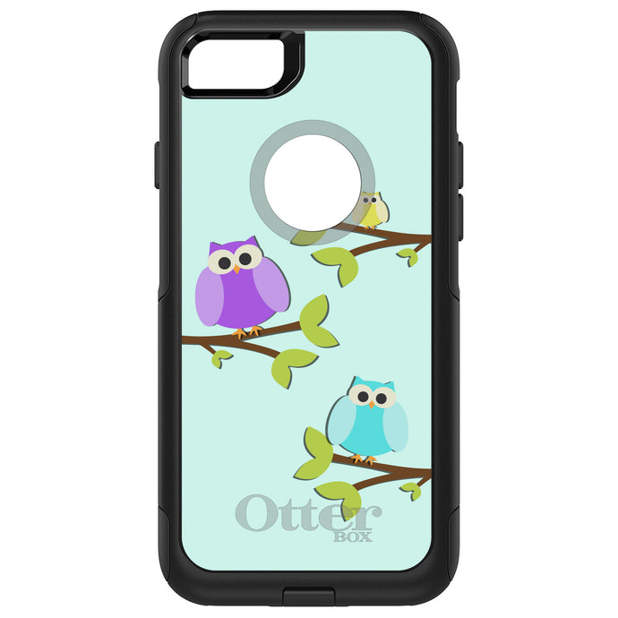 DistinctInk OtterBox Commuter Series Case for Apple iPhone or Samsung Galaxy - Blue Purple Yellow Owls