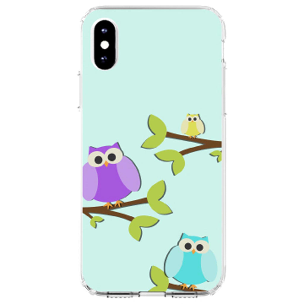 Blue Purple Yellow Owls Clear Shockproof iPhone Case, view 3