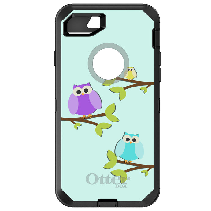 DistinctInk™ OtterBox Defender Series Case for Apple iPhone / Samsung Galaxy / Google Pixel - Blue Purple Yellow Owls