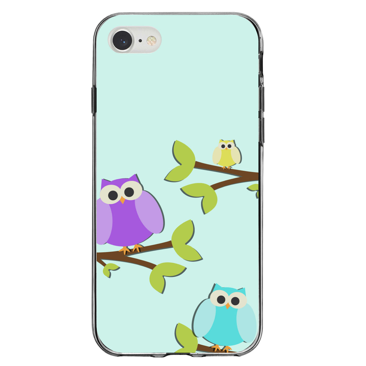 Blue Purple Yellow Owls Clear Shockproof iPhone Case, view 5
