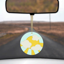 DistinctInk® Hanging Ceramic Christmas Tree Ornament with Gold String - Great Gift / Present - 2 3/4 inch Diameter - Blue Yellow Sun Sky Clouds