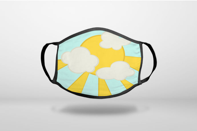 Blue Yellow Sun Sky Clouds - 3-Ply Reusable Soft Face Mask Covering, Unisex, Cotton Inner Layer