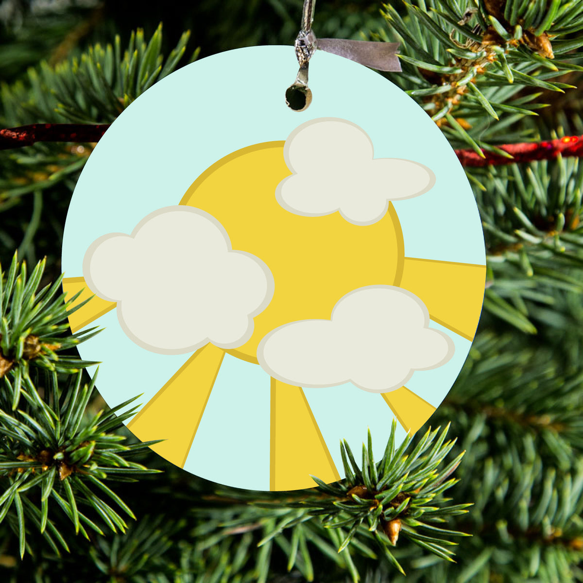 Blue Yellow Sun Sky Clouds Ceramic Ornament, view 2