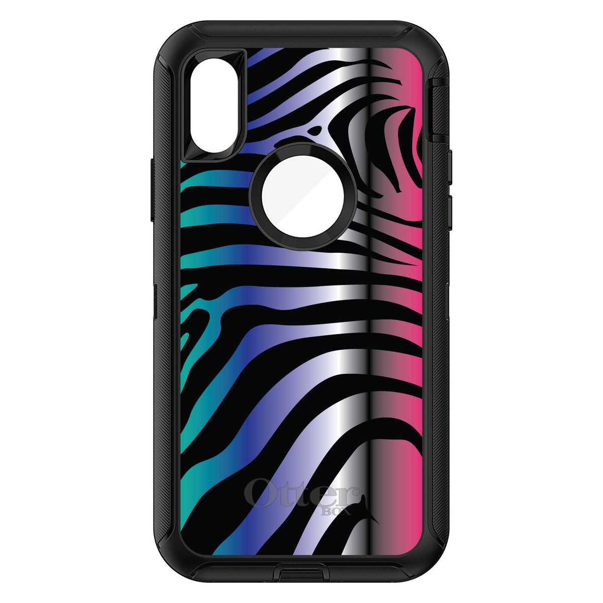 Black Pink Teal Blue Zebra OtterBox Defender Case for iPhone & Galaxy, view 3