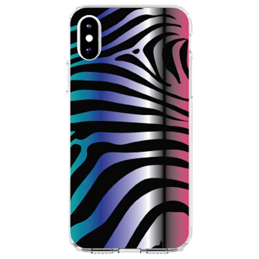 Black Pink Teal Blue Zebra Clear Shockproof iPhone Case, view 3