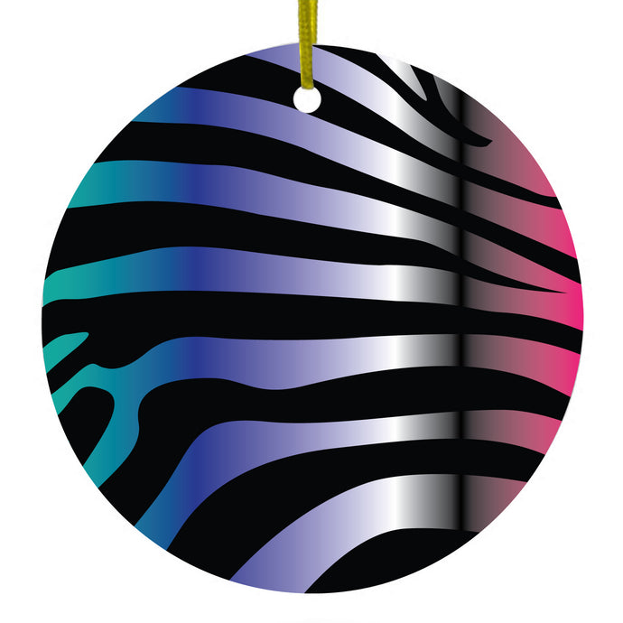 Black Pink Teal Blue Zebra Ceramic Ornament