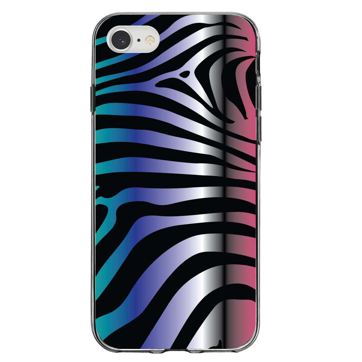 Black Pink Teal Blue Zebra Clear Shockproof iPhone Case, view 5