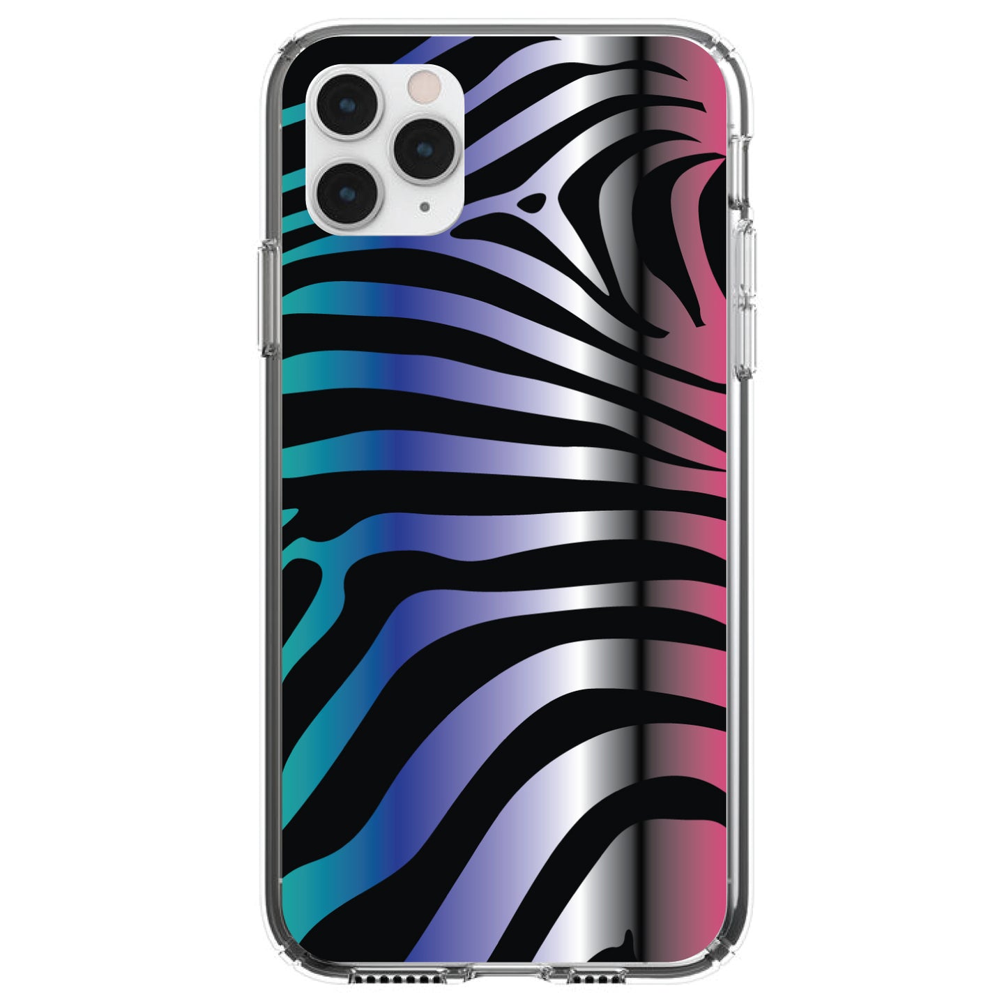 DistinctInk® Clear Shockproof Hybrid Case for Apple iPhone / Samsung Galaxy / Google Pixel - Black Pink Teal Blue Zebra