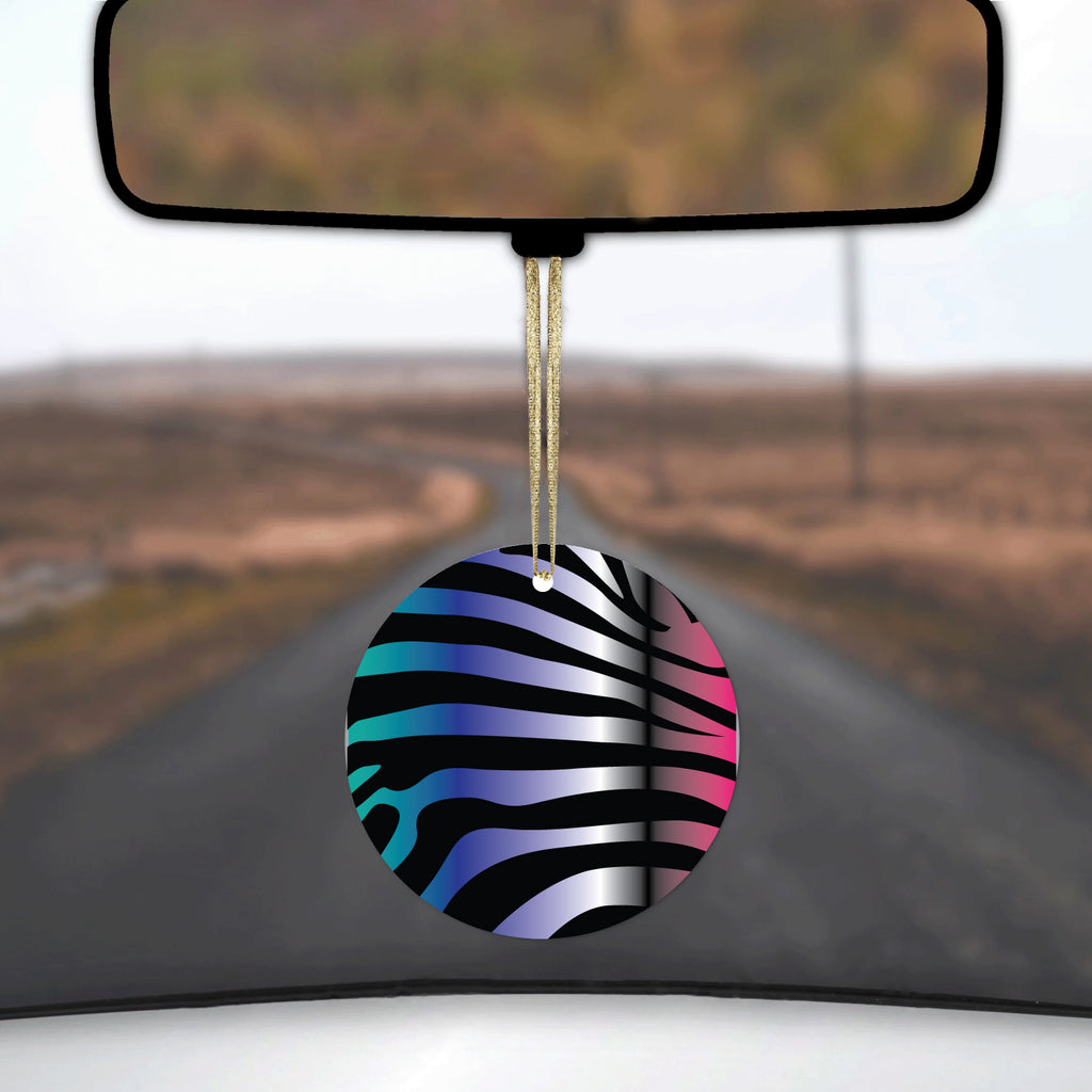 Black Pink Teal Blue Zebra Ceramic Ornament, view 3