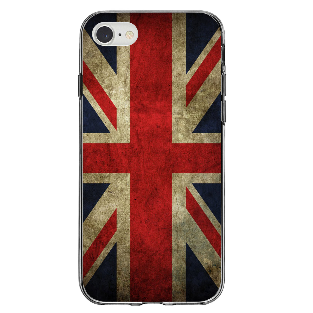 Red White Blue British Flag Old Clear Shockproof iPhone Case, view 5