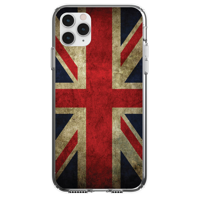 DistinctInk® Clear Shockproof Hybrid Case for Apple iPhone / Samsung Galaxy / Google Pixel - Red White Blue British Flag Old