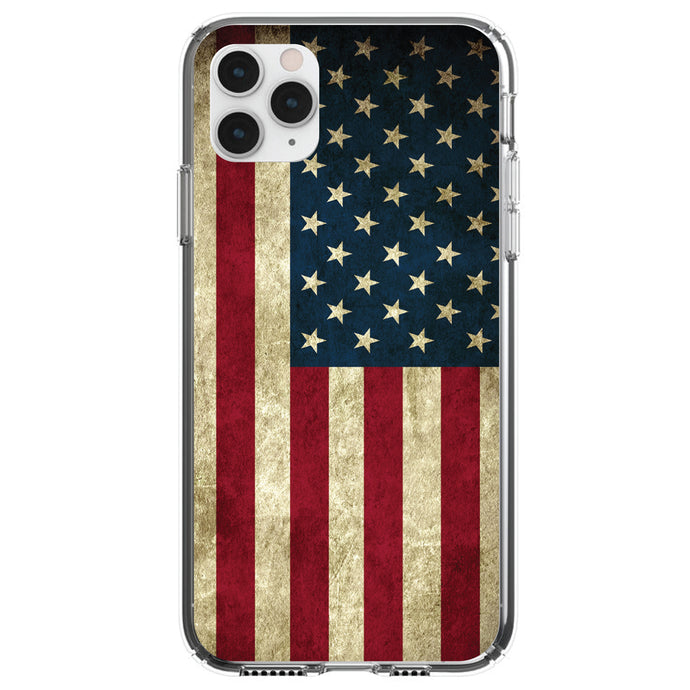 DistinctInk® Clear Shockproof Hybrid Case for Apple iPhone / Samsung Galaxy / Google Pixel - Red White Blue United States Flag Old