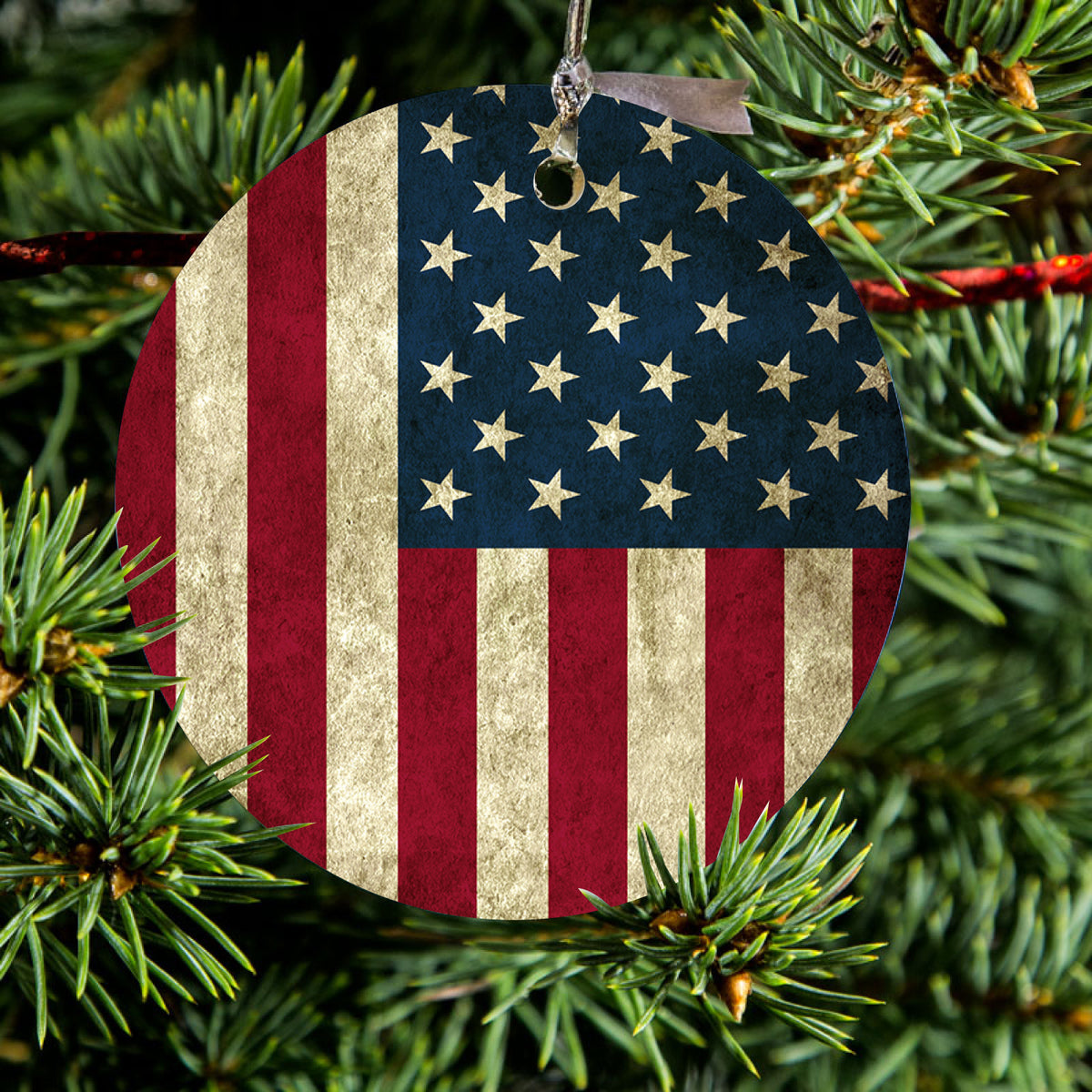 Red White Blue United States Flag Old Ceramic Ornament, view 2